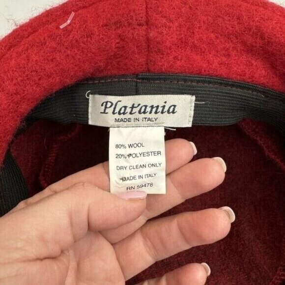 Platania Italy Ladies Red Wool Felt Cloche Hat Vintage Big  Platania Italy Ladies Red‎ Wool Felt Cloche Hat Vintage Big Flower Downton Abbey